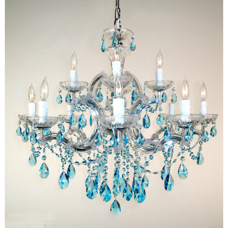 Style bougie classique/traditionnel 12 lumières lustre Gresham, Chrome, Teck doré Crystalique