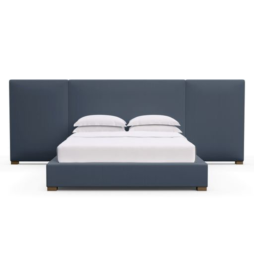 Upholstered Bed, Box Weave Linen Black Jack, Weathered, Twin