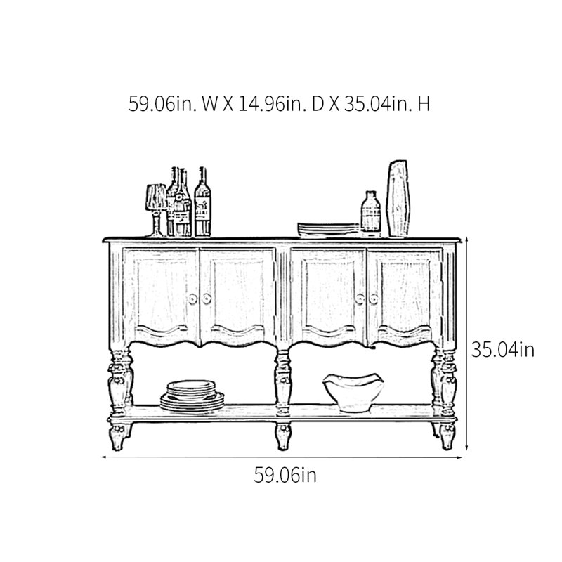 Console American, H 35,04 po x l 59,06 po x P 14,96 po, Beige