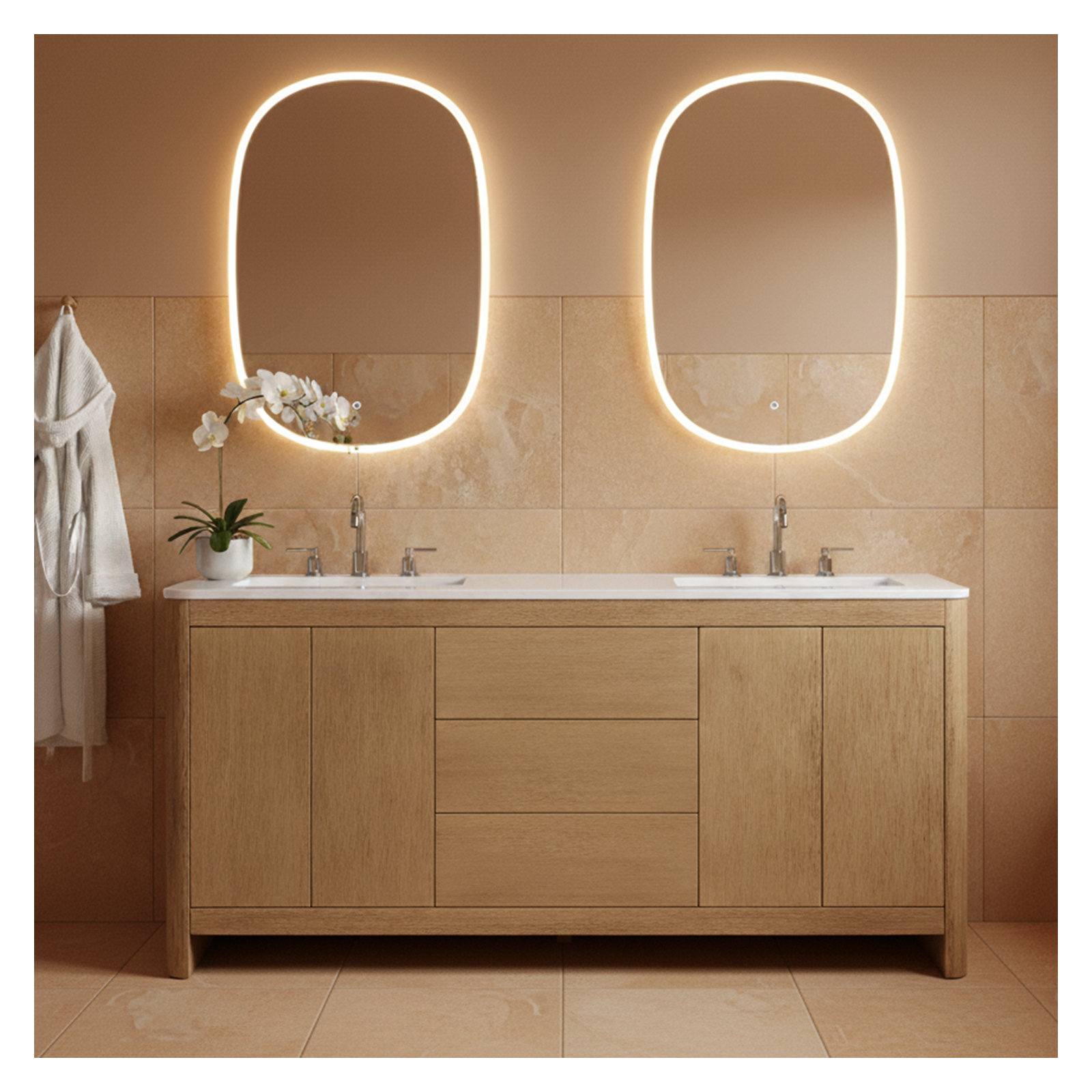 Raye 72'' Double Bathroom Vanity, Brushed Oak