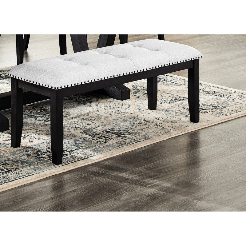 Modern Upholstered Dining Bench With Gray Fabric And Black Legs For Bedroom Grey Upholstery Finish Living Space