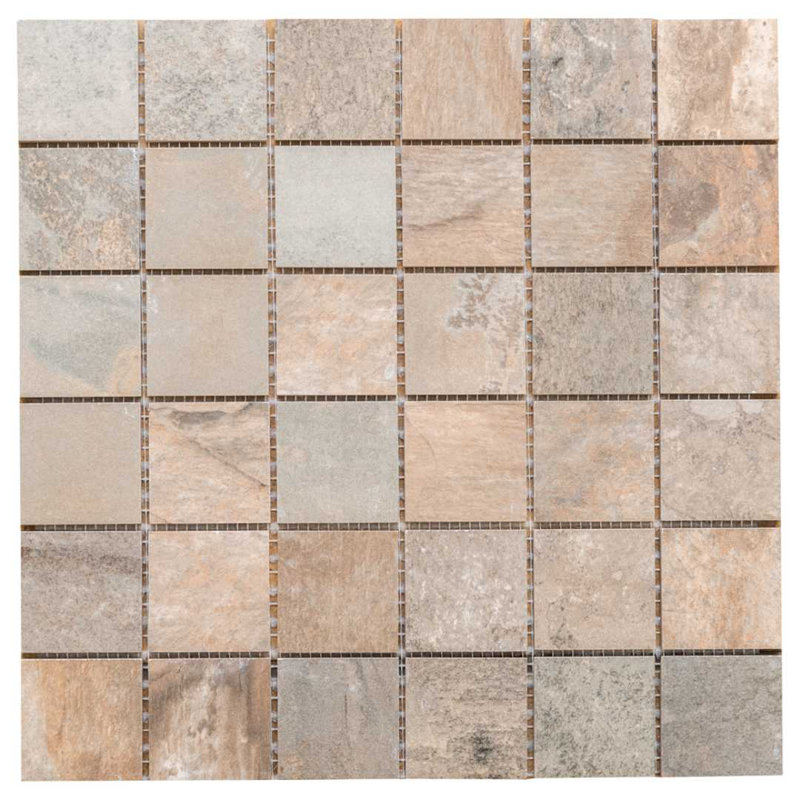 Wells Stone 2" x 2" Porcelain Mosaic Wall and Floor Tile, Multi Brown