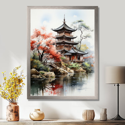 Tahshawn Asian Art Serene Pagoda IV - Asian Art Framed Canvas Print