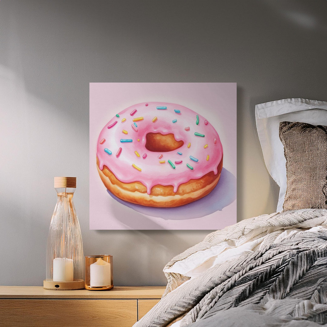 Pink Frosted Donut with Sprinkles Montez | Sweet Dessert Kitchen Decor Print | Cute Bakery Foodie Gift