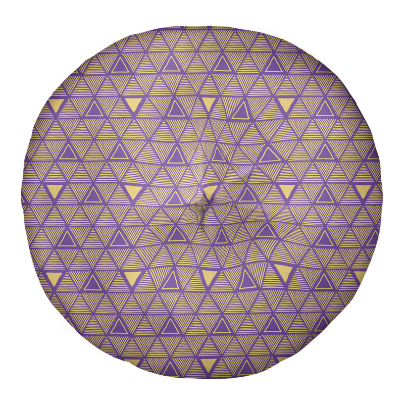 Coussin de sol classique à motif de triangles dessinés à la main, 26 po x 26 po, Mauve/jaune