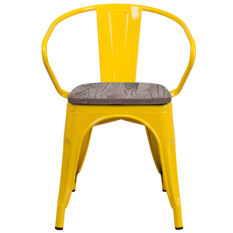Kester 4 Pk. Metal Chair with Wood Seat and Arms, Yellow