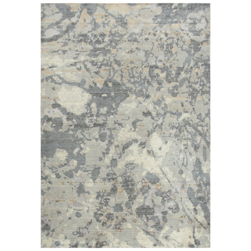 Tapis en laine gris / blanc, Rectangle 9 pi x 12 pi
