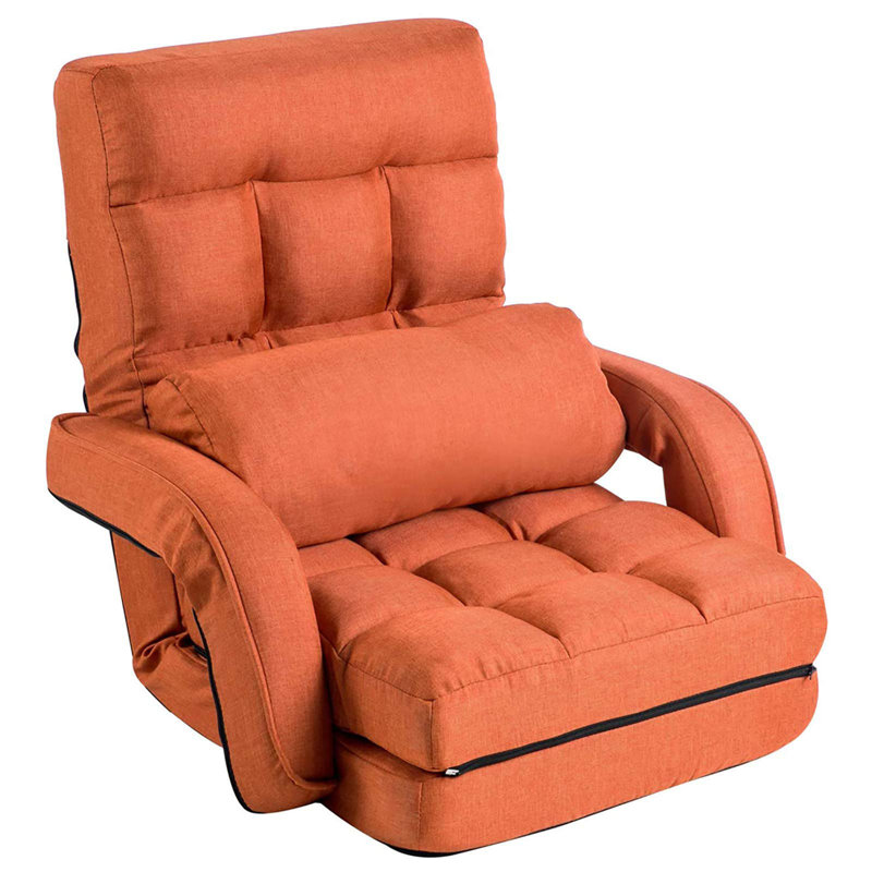 Reclining Floor Gaming Chair Foldable Chaise Lounge Game Chair For Adults With Armrest, Orange