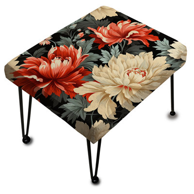 Luxueux rouge et beige fleurs damassées - Repose-pieds rectangulaire damassé