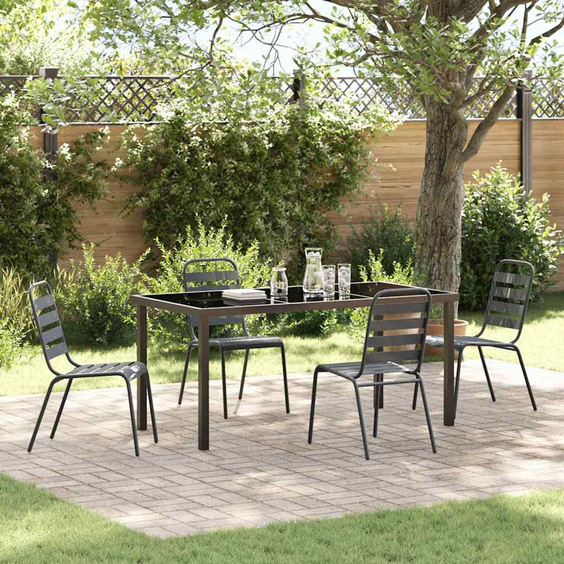  Ensemble de salle à manger de jardin 5 pièces en acier thermolaqué anthracite, 28.74" H x 63" W x 31.5" D