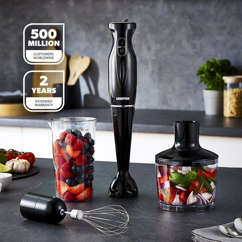 Geepas 4-In-1 Hand Blender With Electric Whisk, 200W , Black