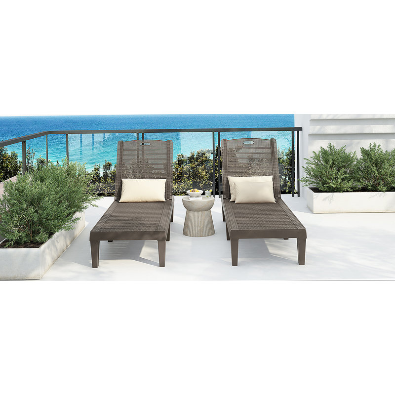 Ensemble de 2 chaises longues d'extérieur en résine avec dossier réglable (ensemble de 2) pour terrasse, bord de piscine ou plage, brun clair, 2 pièces