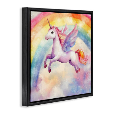 Flying Unicorn In Rainbow Sky Floating Frame, design by Creative Studio