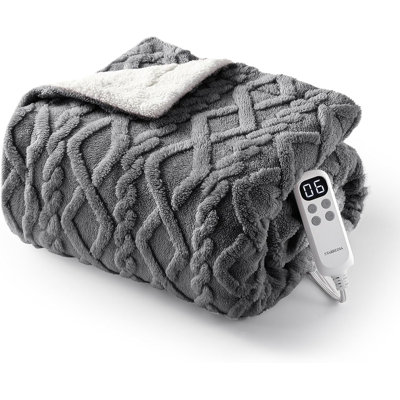 Jeté chauffant pour couverture chauffante, couverture chauffante en sherpa touffeté, jeté chauffant avec 6 niveaux de chauffage et 4 minuteries, couverture électrique lavable certifiée ETL, gris, 50 po x 60 po
