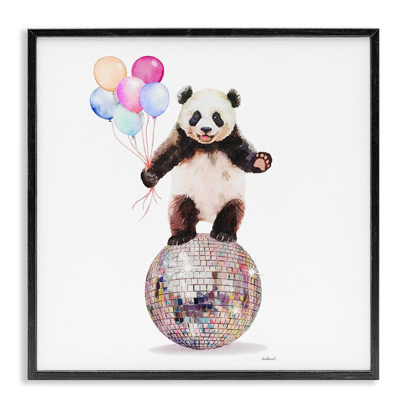 Panda & Balloons Disco Framed Giclee, design by Amanda Greenwood, Midnight Black Framed Giclee, 12" H x 12" W