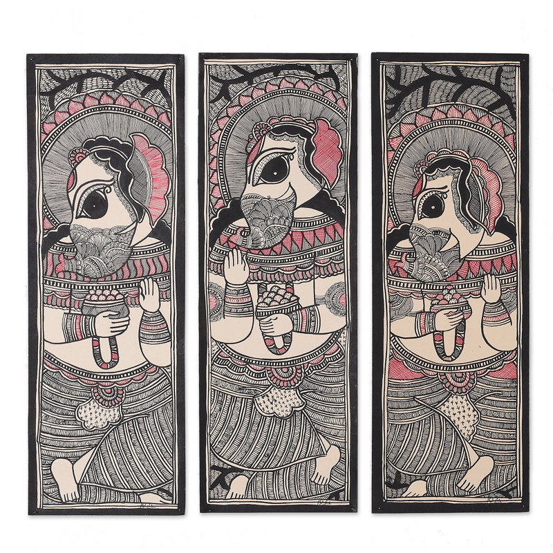  Handmade Ganapati Madhubani Triptych
