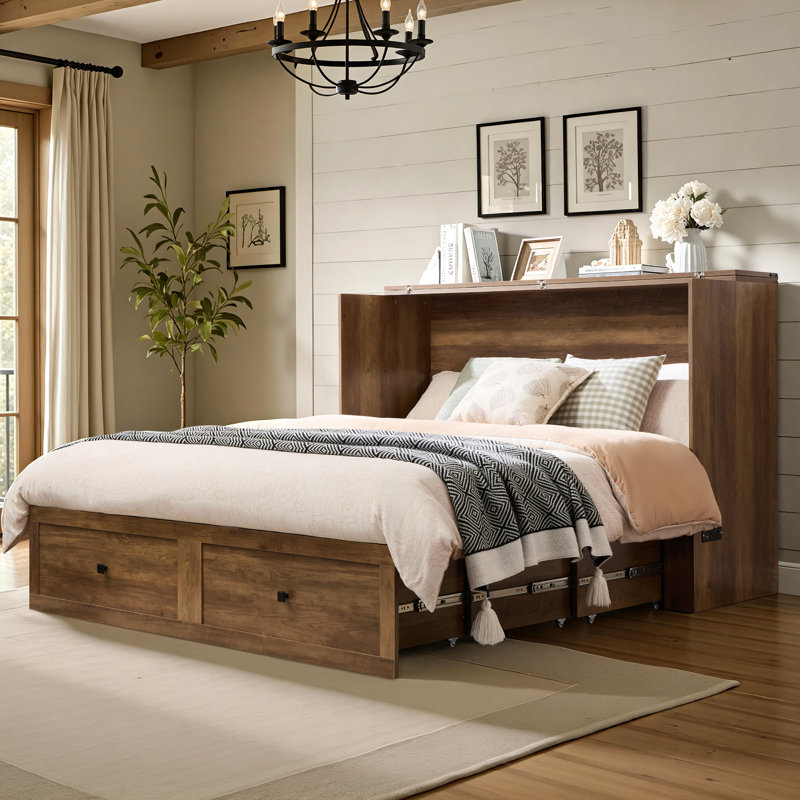 Grand lit escamotable Wilkinson Farmhouse avec grand tiroir de rangement et station de charge, Barnwood, Grand