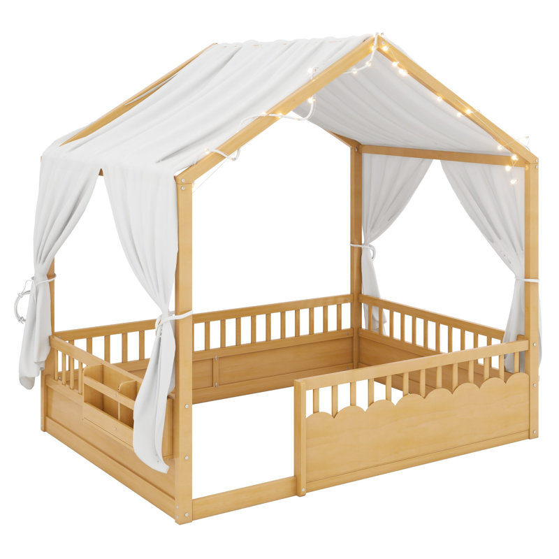 Lit Montessori avec auvent et garde-corps favorisant un sommeil sécuritaire et indépendant et un jeu créatif, Lit double