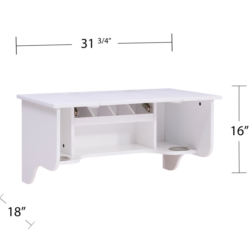 Rebord mural transitionnel blanc avec miroir - Gain de place pour vos accessoires de coiffure et outils de coiffage