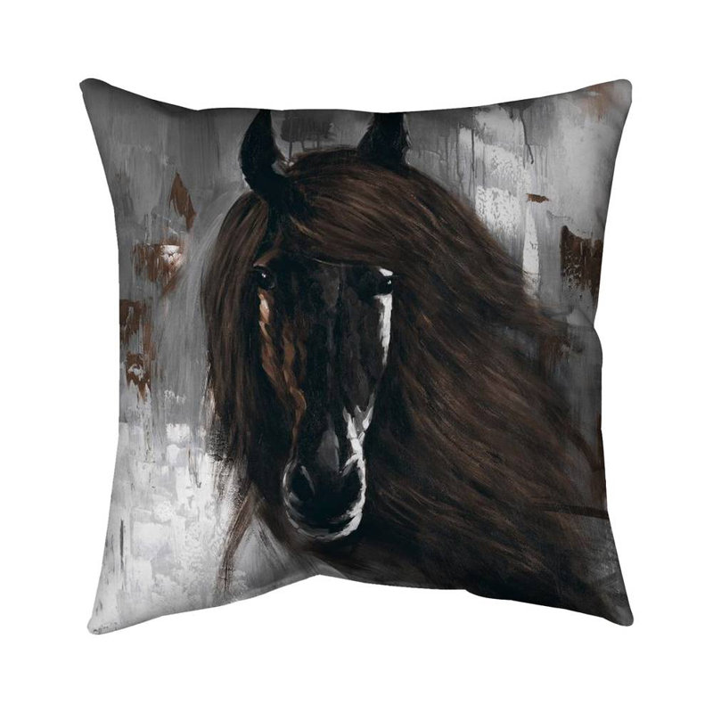 Dark brown horse - 18"x18" Throw pillow cover - Poly twill - Print on demand, Dark Brown, 18"H x 18"W