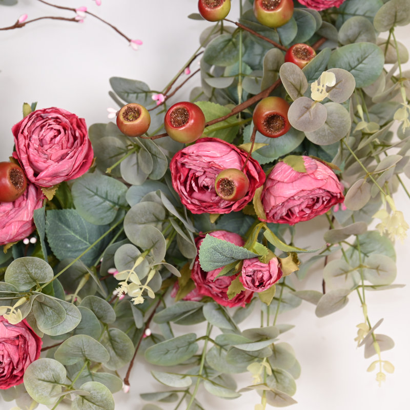 Couronne florale 26 po Eucalyptus, Rose / Vert