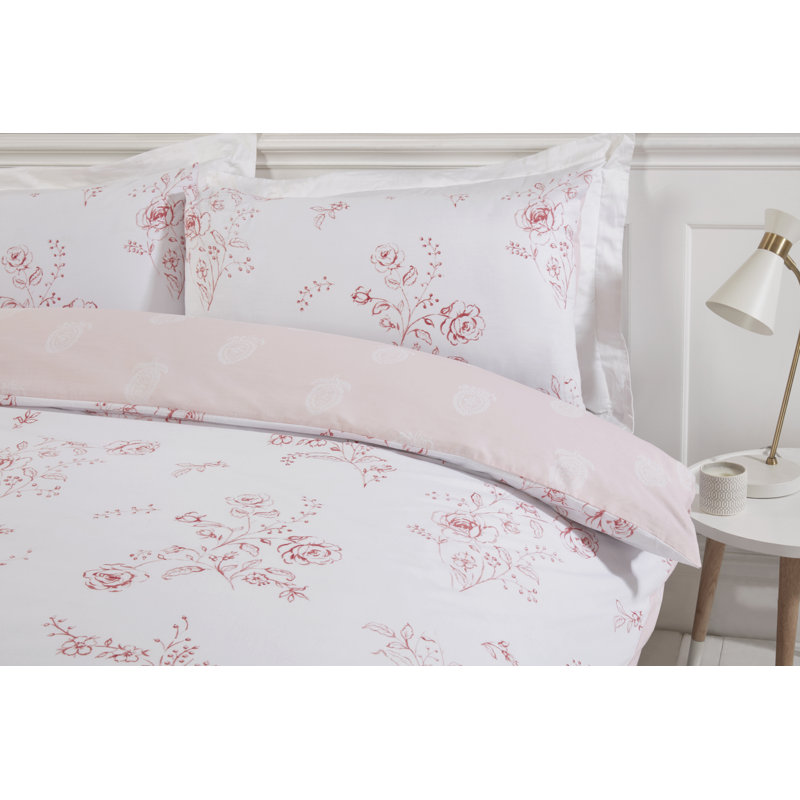 Romy Cotton Blend Floral Duvet Cover with Pillowcases Included, Single Duvet Cover + 1 Standard Pillowcase, Pink