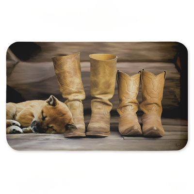 Tapis de sol anti-fatigue Sleepy Puppy & Cowboy, imprimé par Renel Peters, 30 po x 18 po