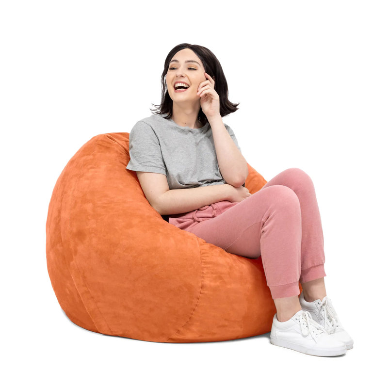 Pouf rond avec housse amovible en microfibre, couleur mandarine, pour enfants, adolescents et adultes
