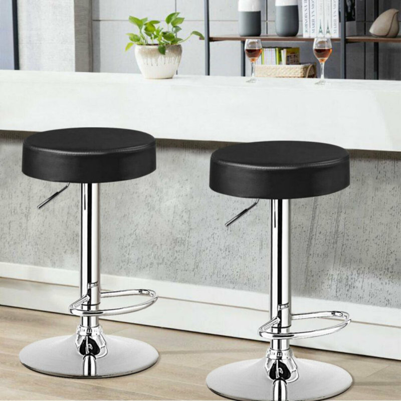 Dawer Swivel Upholstered Adjustable Height Counter Stool with Metal Frame, 2, Black