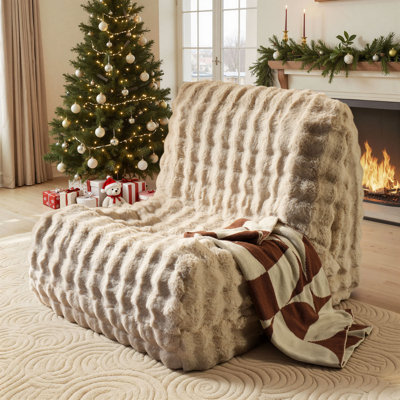 Nathasa Bean Bag Chairs for Adults, Faux Fur Giant Bean Bag Chairs with Memory Foam, Cozy Large Floor Lazy Chair Indoor, Comfy Corner Sofa for Living by Ivy Bronx