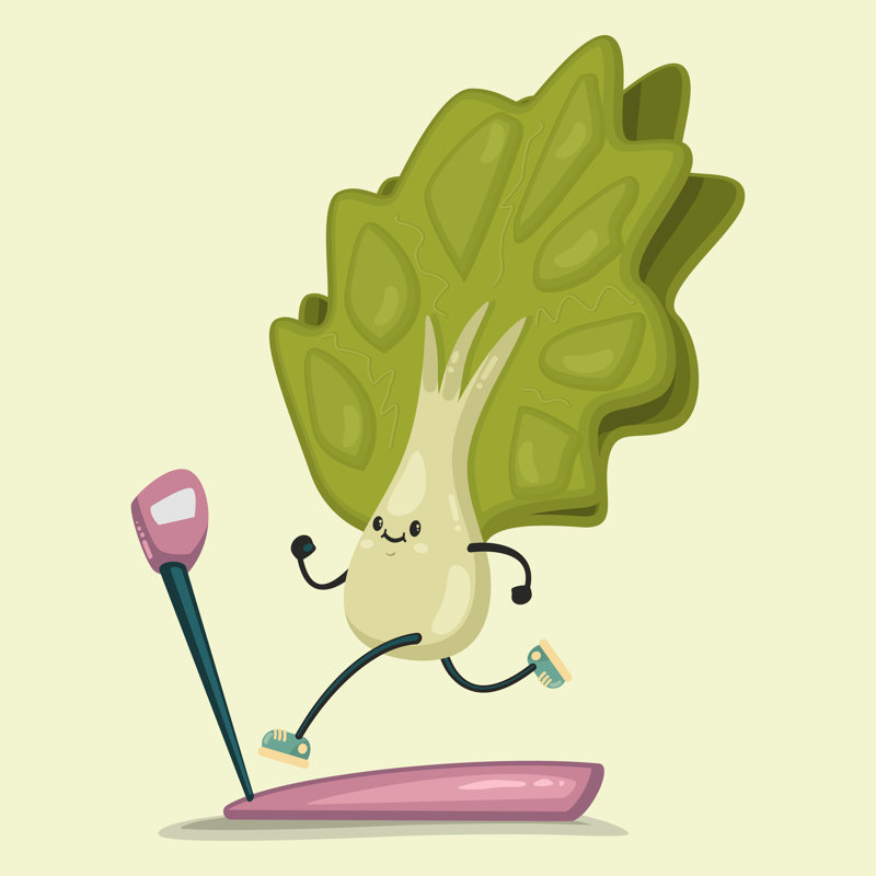 Lettuce Exercising Illustration - Wrapped Canvas Print, 30cm H x 30cm W x 3.8 cm D