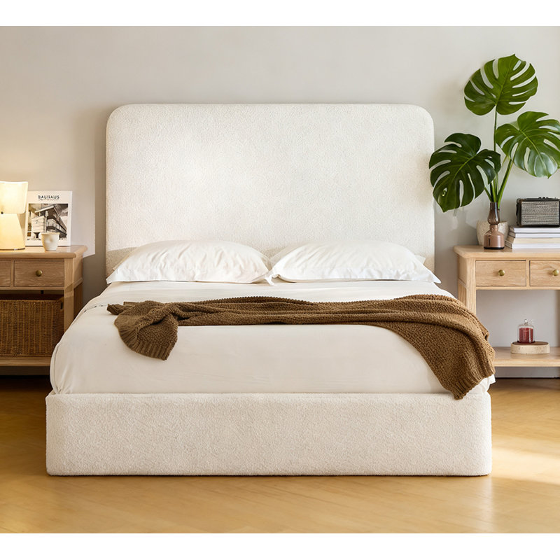 52" High Headboard Upholstered Bed, Ivory-Canter