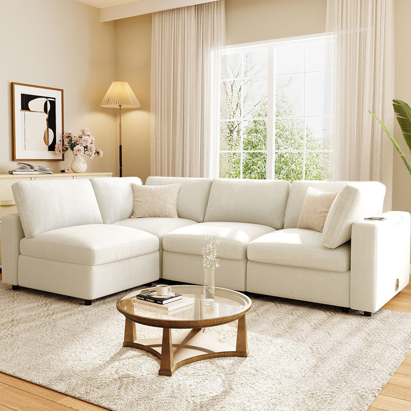 133.5" Modular Sofa With Storage, USB/Wireless Charging & Bluetooth Speaker