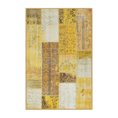 Tapis contemporain jaune / gris