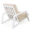 Chaise d'extérieur rembourrée beige avec structure en bois blanc - polyvalente et pour tous les décors