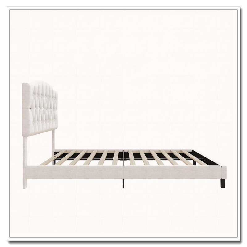 Lit plateforme tapissier avec tête de lit courbée réglable et selle capitonnée, Grand