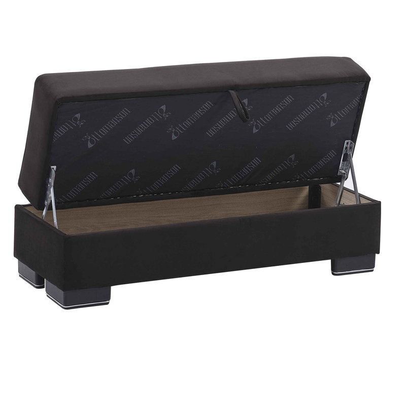 Legacy Fabric Upholstered Ottoman with Storage, Black Microfiber