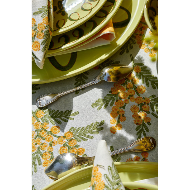 Mimosa Tablecloth - Green & Yellow - 59" x 59", 59" x 59" Square, Green & Yellow