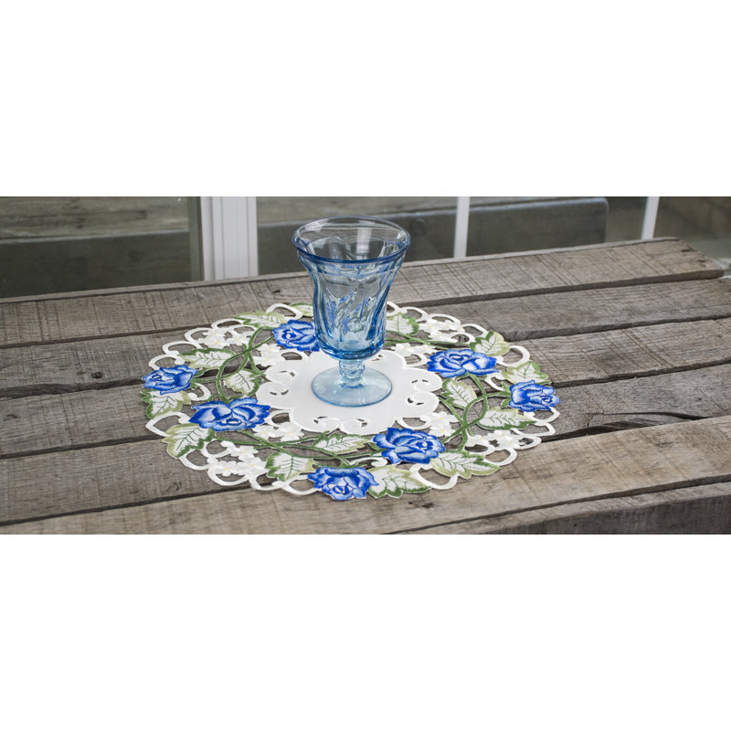 Donneshia Blue Rose Doily (15" Rd)