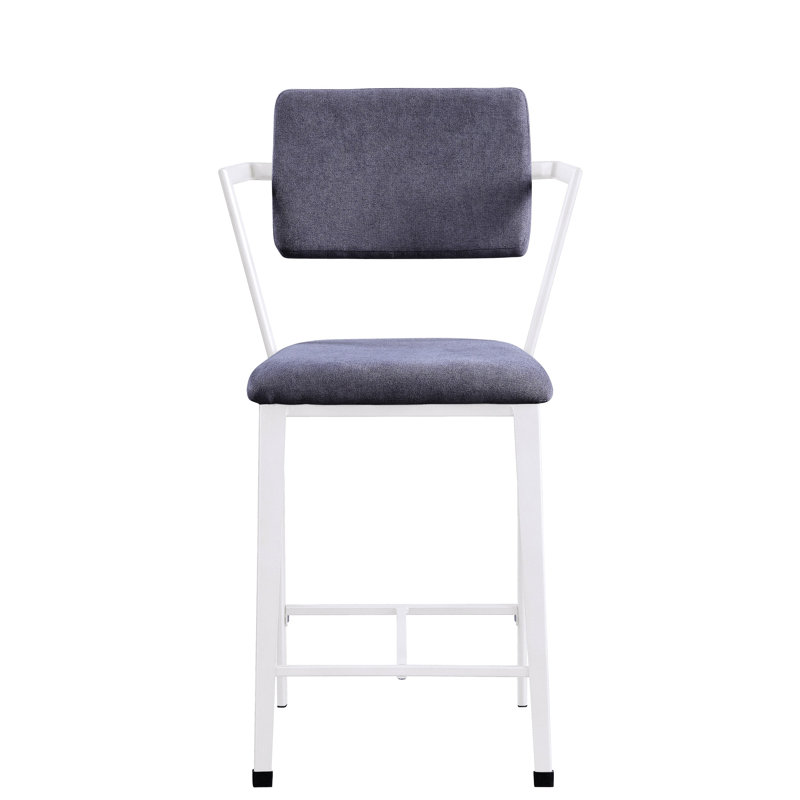 2 chaises grises et blanches à hauteur de comptoir - structure en fer, coussin en mousse souple, dossier ergonomique pour se détendre en mangeant 2 chaises rembourrées, structure solide, salle à manger confortable