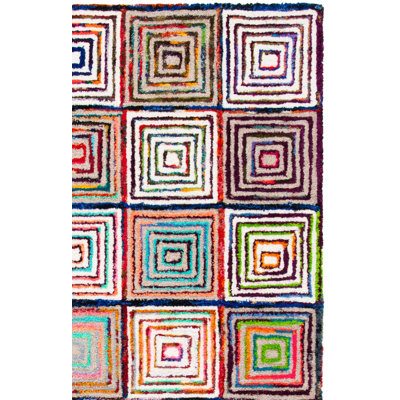 Anaheim Nantucket Hand Tufted Wool/Cotton Geometric Rug in Blue/Green/Orange