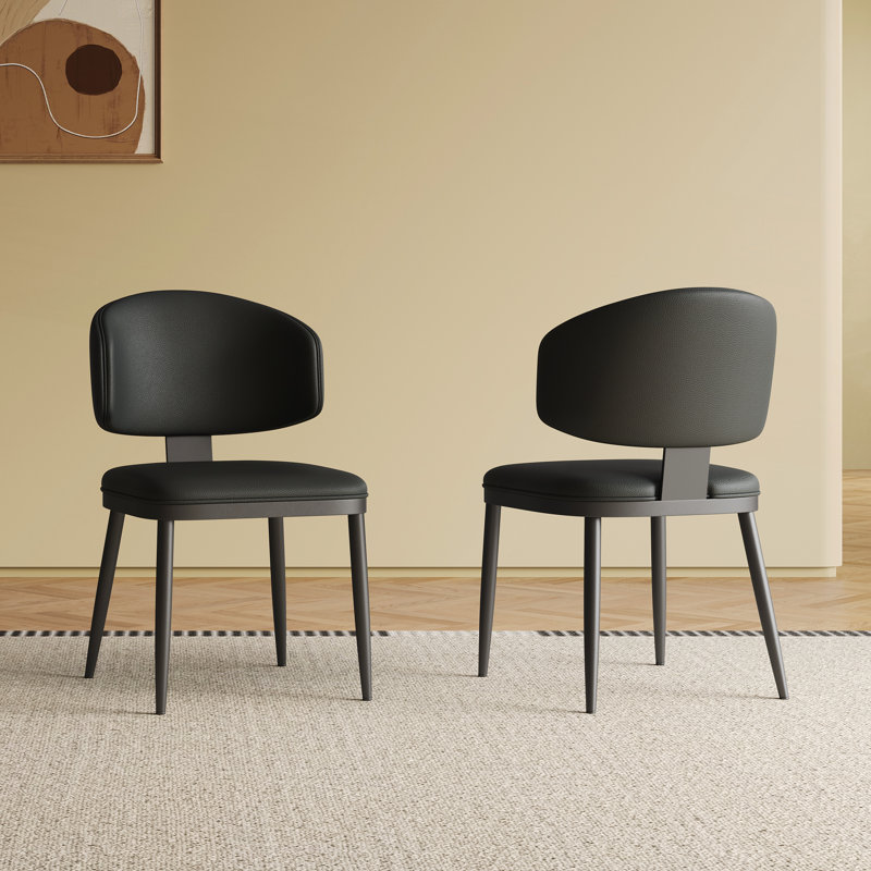 Ensemble de 2 chaises de salle à manger modernes en similicuir et en métal pour cuisine et salle à manger, Noir, Noir