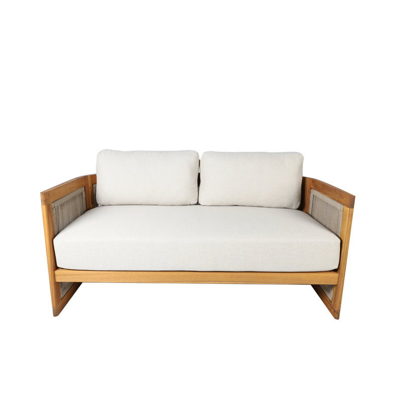 Acacia Wood Outdoor Loveseat With Cushions