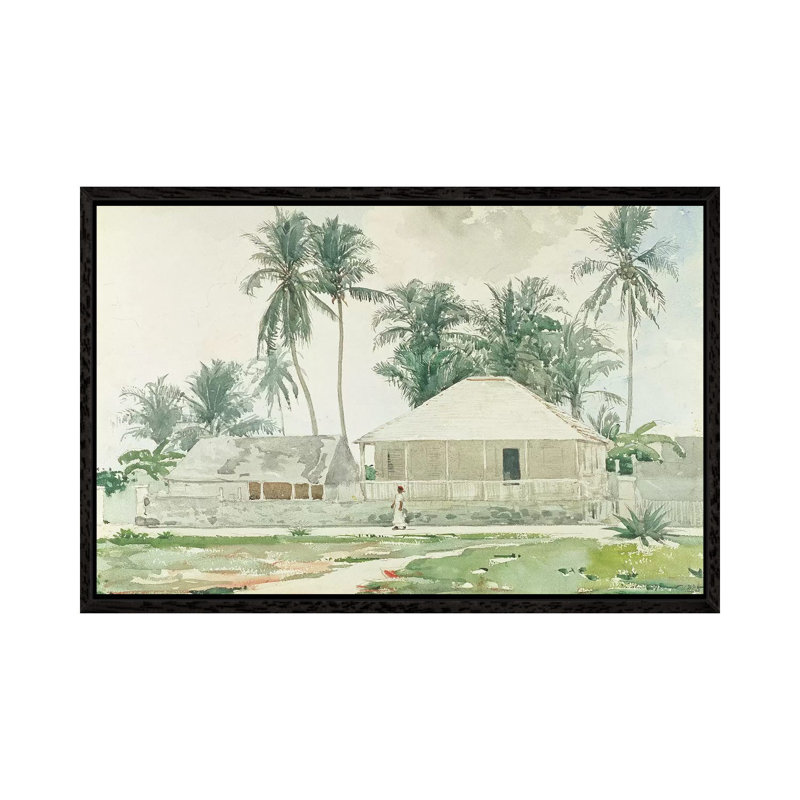 Cabins, Nassau, 1885 by Winslow Homer - Painting on Canvas, 66.04cm H x 101.6cm W x 3.81cm D, Black Framed