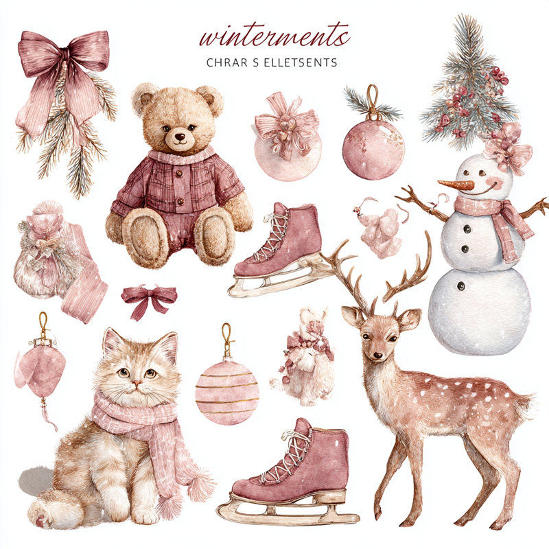 «Pink Winter Elements Set I», art mural sur toile tendue, H 12 po x l 12 po