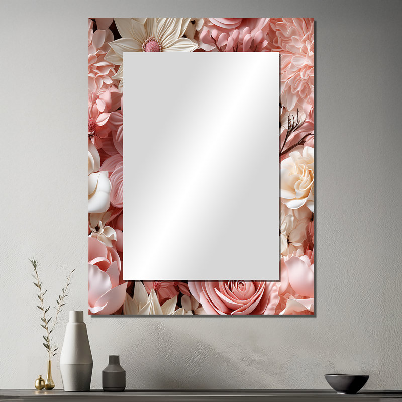 Beetner rose et blanc romantique dentelle chuchote fleurs - miroir mural décoratif floral, 40 po x 30 po