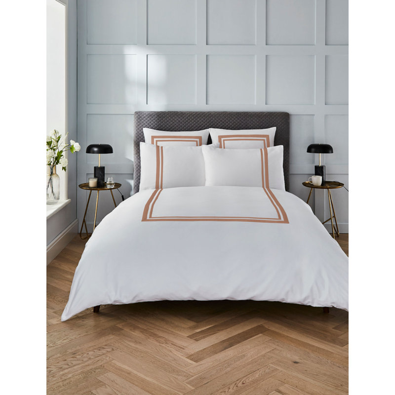 Double Applique Band Collection Cotton Solid Colour Duvet Cover Set, King