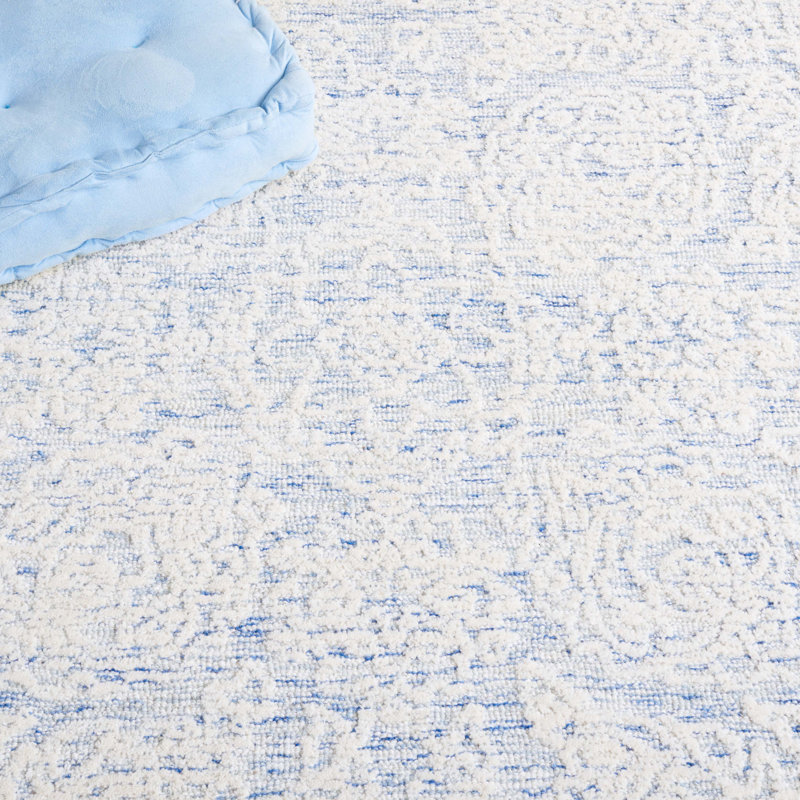 Kayllie Hand Tufted Wool Cotton with Latex Floral Rug in Blue/Ivory, Rectangle 9' x 12'