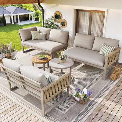 Modular Outdoor Corner Sofa Set With Tables - 110/123 Cm, 8 Cm Cushions, Removable Covers, Adjustable Legs