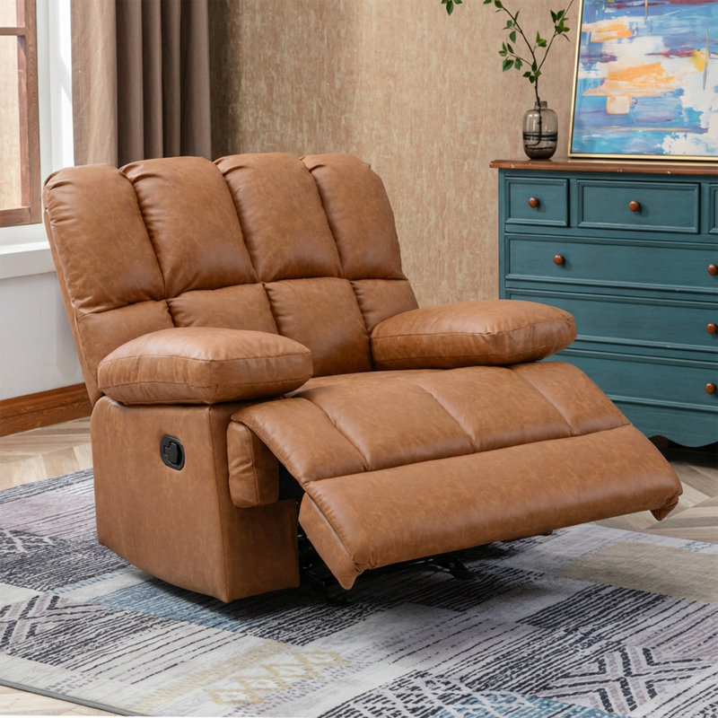 Brisen 44.5'' Wide Classic and Soft Faux Leather Glider Manual Recliner, Brown